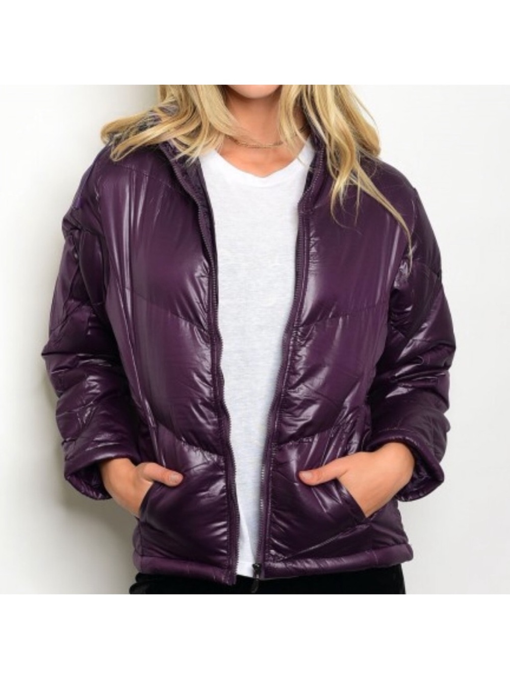 Purple Hooded Puffer Jacket - Picture 10 of 11